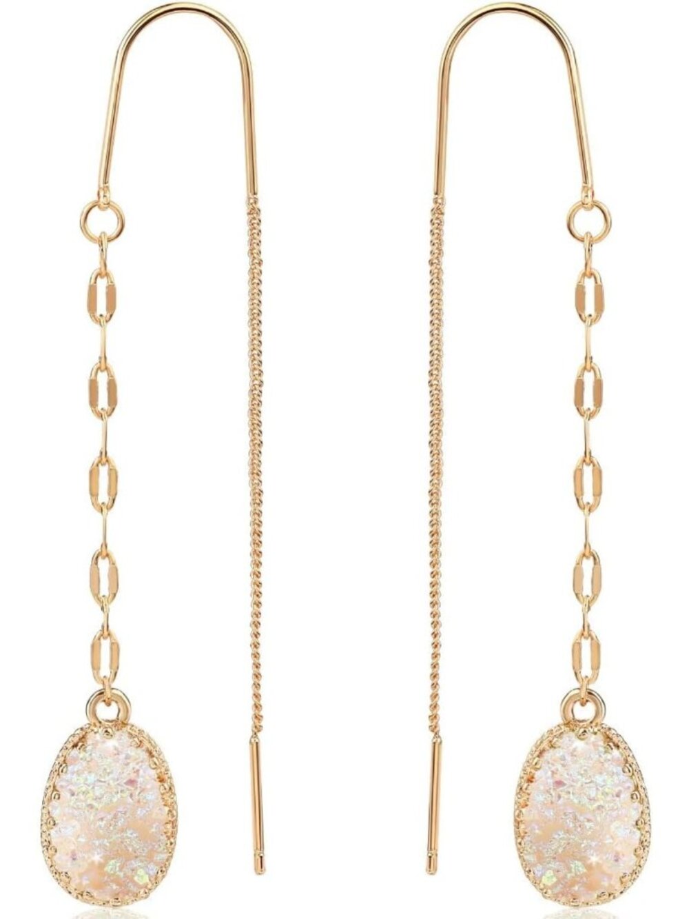 Boho Simulated Druzy Threader Earrings - Long Chain Design for Women
